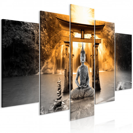 Seinapilt - Buddha Smile (5 Parts) Wide Orange - 200x100