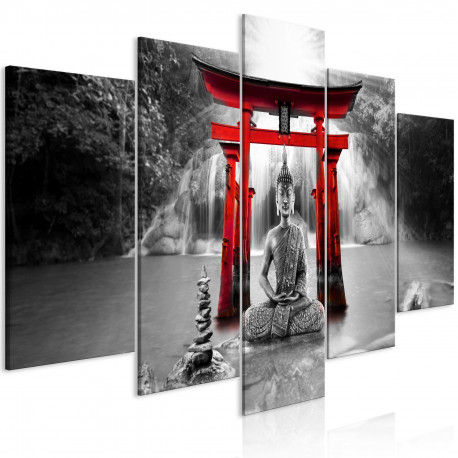 Seinapilt - Buddha Smile (5 Parts) Wide Red - 200x100