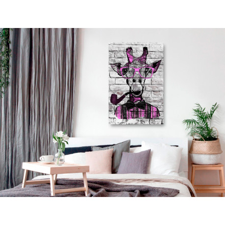 Seinapilt - Giraffe with Pipe (1 Part) Vertical Pink - 60x90
