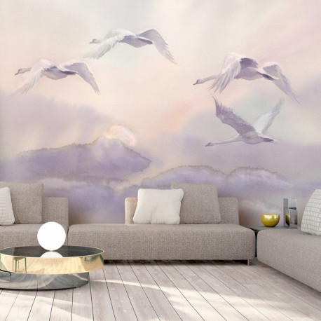 Fototapeet - Flying Swans - 350x245