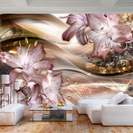 Fototapeet - Lilies on the Wave (Brown) - 200x140