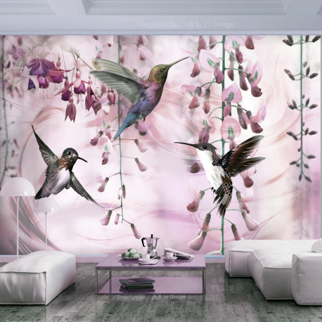 Fototapeet - Flying Hummingbirds (Pink) - 200x140