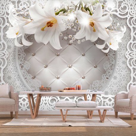 Fototapeet - Lilies and Quilted Background - 100x70