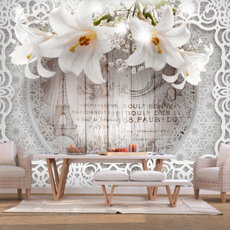 Fototapeet - Lilies and Wooden Background - 400x280