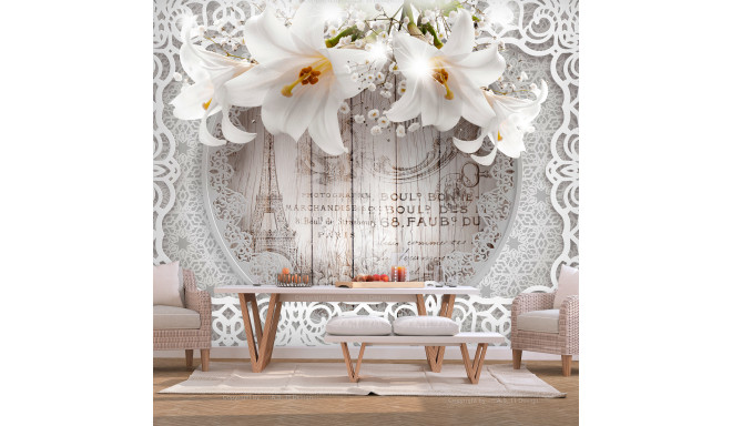 Fototapeet - Lilies and Wooden Background - 400x280