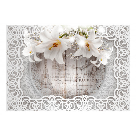 Fototapeet - Lilies and Wooden Background - 350x245