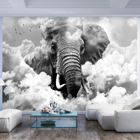 Fototapeet - Elephant in the Clouds (Black and White) - 200x140