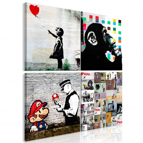 Seinapilt - Banksy Collage (4 Parts) - 90x90