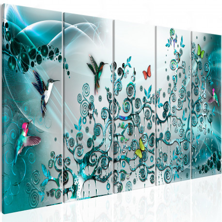 Seinapilt - Hummingbirds Dance (5 Parts) Turquoise Narrow - 225x90