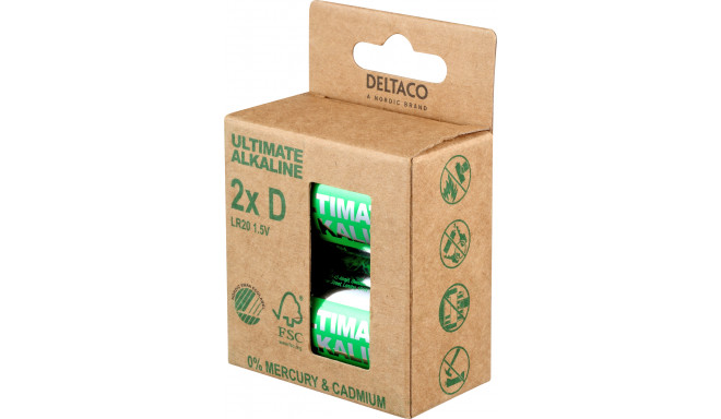 Ultimate Alkaline D battery DELTACO Nordic Swan Ecolabelled, 2-pack ...