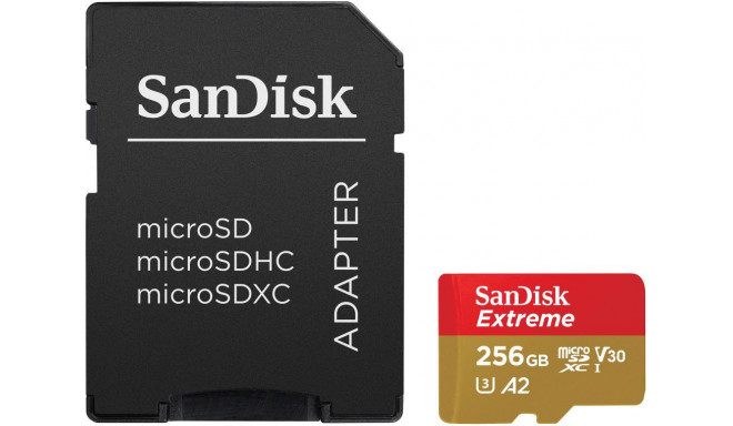 Sandisk mälukaart microSDXC 256GB Extreme + adapter