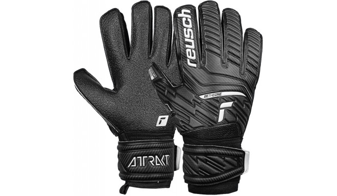 Reusch Goalkeeper Gloves Attrakt Resist Finger Support Jr 4, black