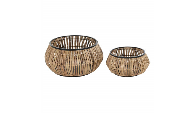 Pottide komplekt DKD Home Decor Must Naturaalne Metall Rotang Kandiline Bali 50 x 50 x 25,4 cm (2 Üh