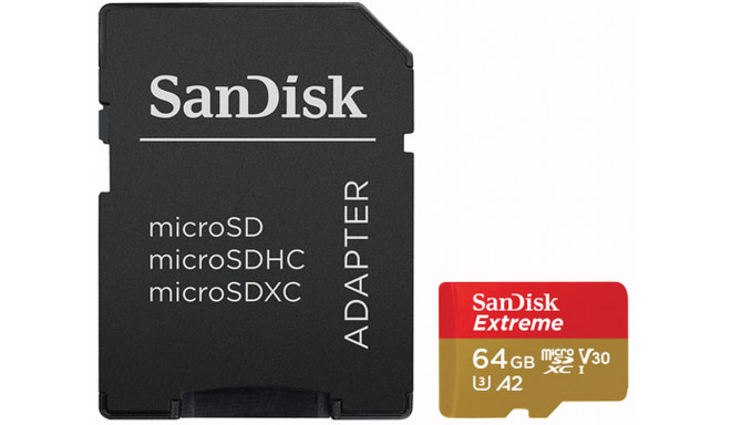 Sandisk mälukaart microSDXC 64GB Extreme Action + adapter