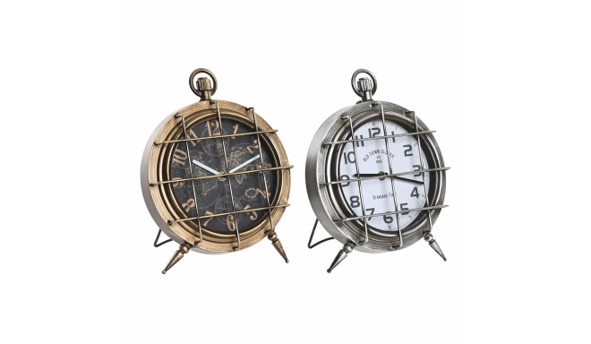 Table clock DKD Home Decor World Map 22 x 17 x 29 cm Crystal Silver Black Golden White Iron (2 Units