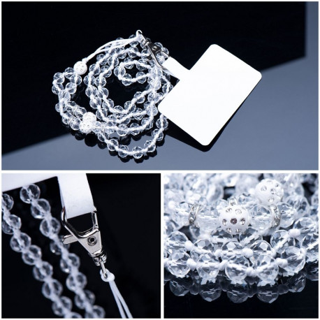 CRYSTAL DIAMOND Phone lanyard, Phone pendant / cord length 74cm (37cm in the loop) / on neck - white