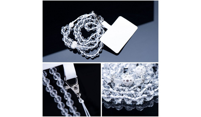 CRYSTAL DIAMOND Phone lanyard, Phone pendant / cord length 74cm (37cm in the loop) / on neck - white