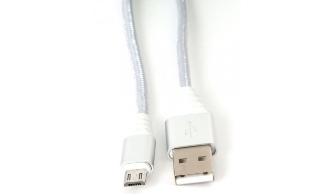 Omega кабель microUSB - USB 1 м плетеный 2A, серебро