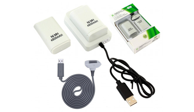 KX7B 2x BATERIA XBOX 360 KABEL USB WHITE