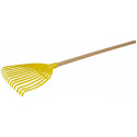 Leaf rake with a wooden handle