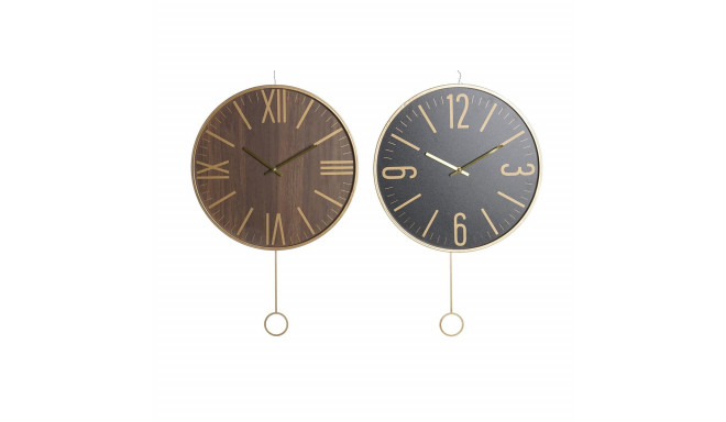 Wall Clock DKD Home Decor 40 x 4 x 40 cm Black Brown Iron Pendulum MDF Wood (2 Units)