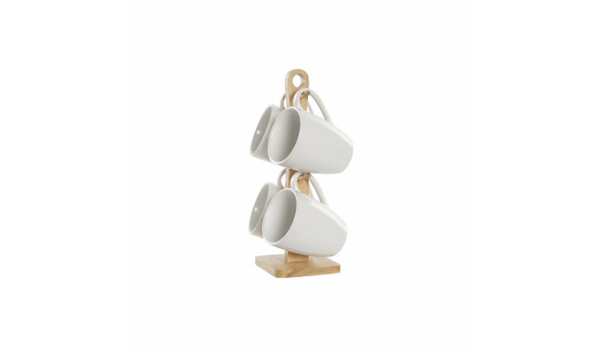 4 Piece Mug Set DKD Home Decor White Natural Rubber wood Stoneware 300 ml 19 x 13 x 31 cm