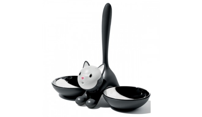 TIGITO Bowl of stainless steel and thermoplastic animal food, black cat
