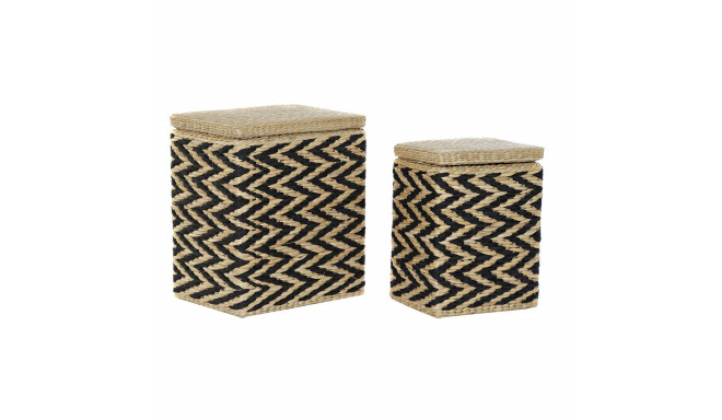 Laundry Basket DKD Home Decor Natural Black Polyester Colonial Fibre (43 x 32 x 50,5 cm)