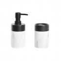Bath Set DKD Home Decor Black Metal Aluminium White Resin Marble Modern (7,2 x 7,2 x 16,4 cm)