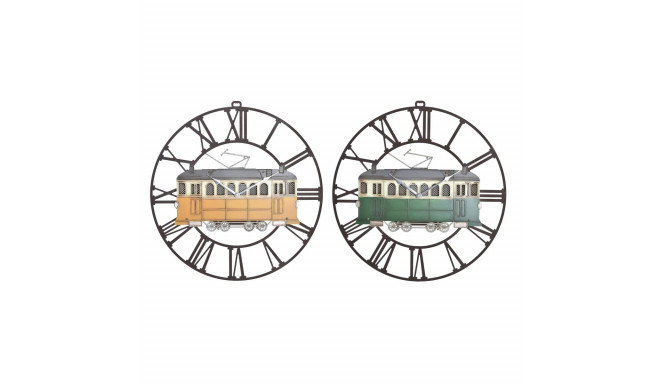 Wall Clock DKD Home Decor 49,5 x 3,5 x 48 cm Metal Green Yellow Vintage Train (2 Units)