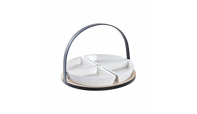 Appetizer Set DKD Home Decor White/Black Metal Bamboo Stoneware Loft 4 Pieces 21,5 x 21,5 x 14 cm