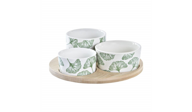 Appetizer Set DKD Home Decor Bamboo Stoneware Sheets Tropical 4 Pieces 18 x 18 x 1 cm