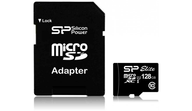 Silicon Power atmiņas karte microSDXC 128GB Elite UHS-I Class 10 + adapteris