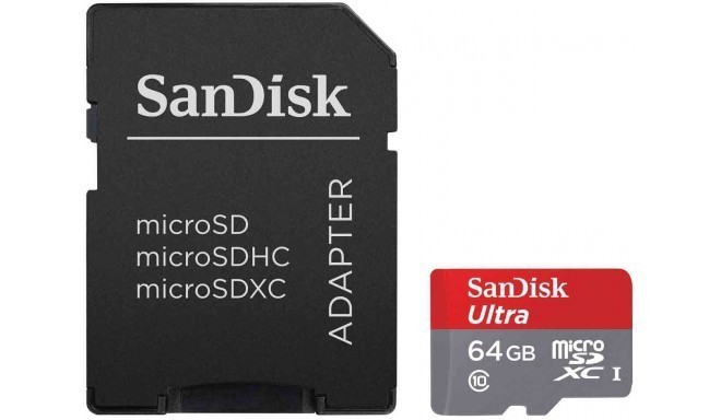 SanDisk mälukaart microSDXC 64GB Ultra 80MB/s + adapter