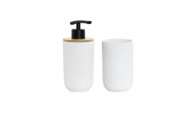 Bath Set DKD Home Decor White White/Black Metal Bamboo Stoneware Scandinavian 30 x 40 cm 8 x 8 x 18 