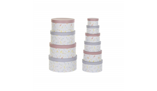 Set of Stackable Organising Boxes DKD Home Decor Flowers Stripes Blue Lilac White Multicolour Cardbo