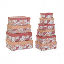 Set of Stackable Organising Boxes DKD Home Decor Flowers Cardboard