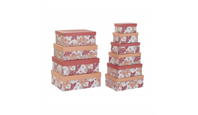 Set of Stackable Organising Boxes DKD Home Decor Fuchsia White Peach Cardboard (43,5 x 33,5 x 15,5 c
