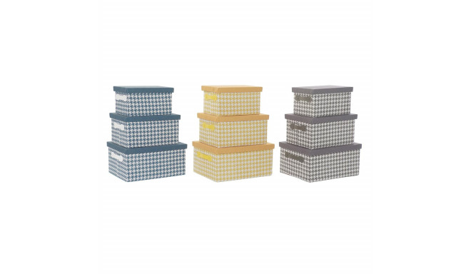 Set of Stackable Organising Boxes DKD Home Decor Grey Blue Yellow 40 x 30 x 20 cm