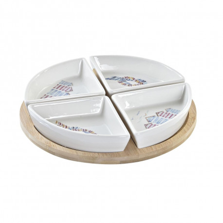 Appetizer Set DKD Home Decor Blue Natural Bamboo Stoneware Mediterranean 21,5 x 21,5 x 1 cm (5 pcs)