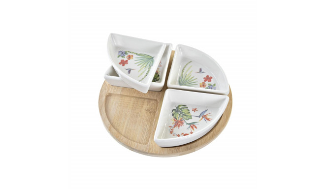 Appetizer Set DKD Home Decor White Multicolour Natural Bamboo Stoneware Tropical 21,5 x 21,5 x 1 cm 