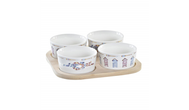 Appetizer Set DKD Home Decor Blue Natural Bamboo Stoneware Mediterranean 19,7 x 19,7 x 1 cm (5 pcs)
