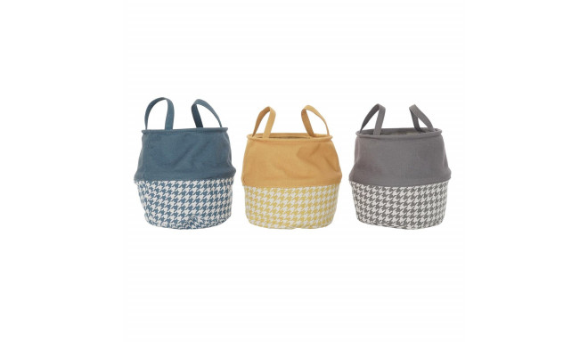 Laundry basket DKD Home Decor Houndstooth Yellow Grey Dark grey 28 x 28 x 28 cm (3 Units)