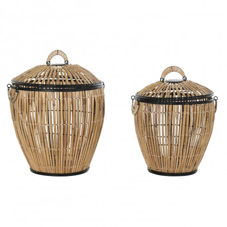 Korvide Komplekt DKD Home Decor Must Naturaalne Metall Rotang 48 x 48 x 55 cm (2 Ühikut)