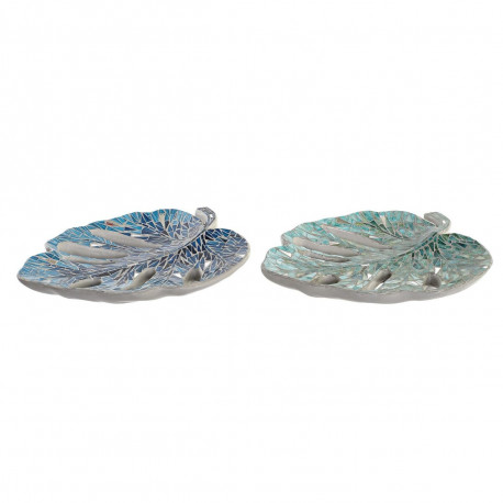 Centerpiece DKD Home Decor 43 x 36 x 9 cm Blue Green 45 x 36 x 9 cm Leaf of a plant