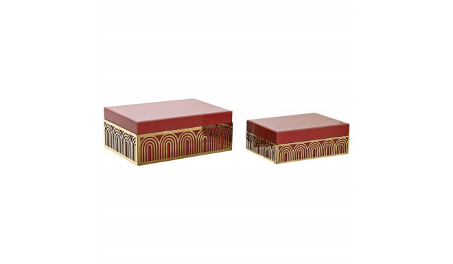 DKD Home Decor jewelry box Crystal Metal MDF 25x18x10cm 2pcs, red/golden