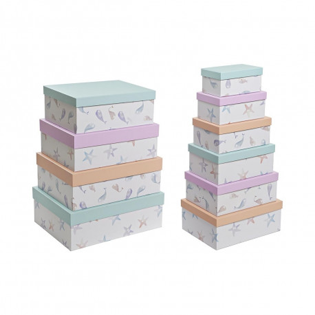 Set of Stackable Organising Boxes DKD Home Decor Navy Cardboard (43,5 x 33,5 x 15,5 cm)