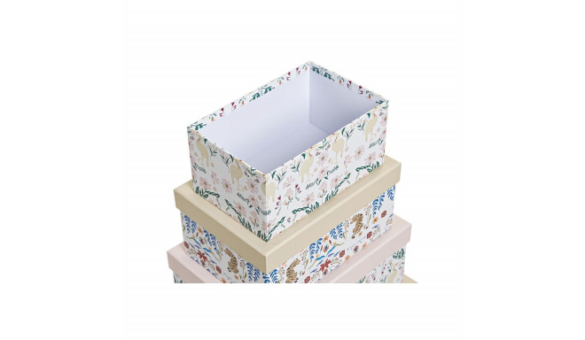 Set of Stackable Organising Boxes DKD Home Decor animals Flowers Cardboard (43,5 x 33,5 x 15,5 cm)