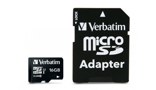 Verbatim memory card microSDHC 16GB Class 10 + adapter