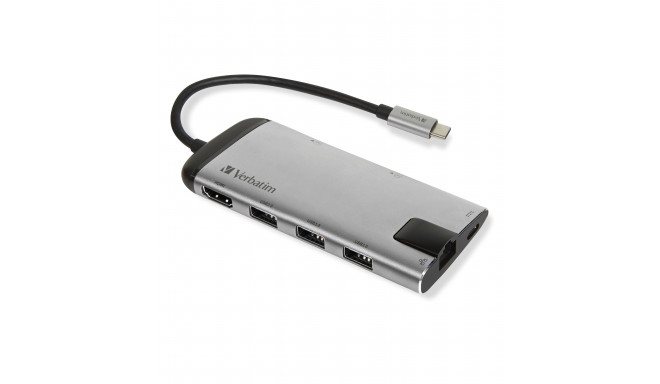 Port replikaator Verbatim USB-C Multiport Hub 3xUSB3.0/HDMI 4K (30Hz)/Gbit LAN/SD/microSD, Power Del